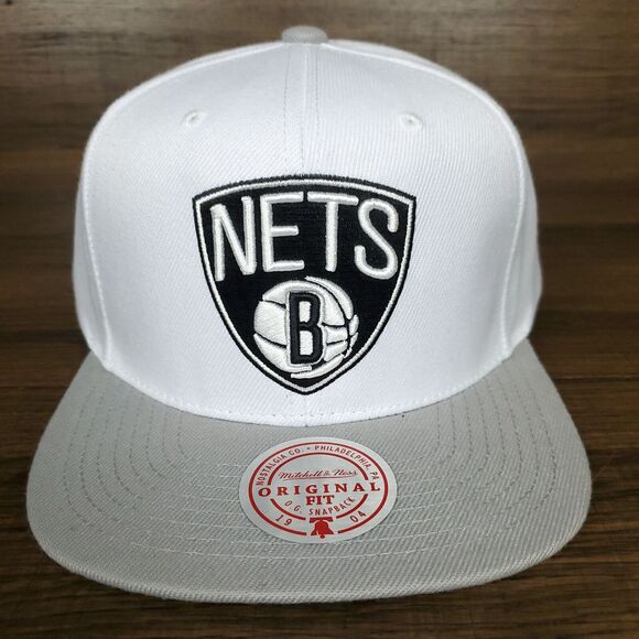 Brooklyn Nets Mitchell & Ness NBA Snapback Hat Cap 3D Logo White Gray NWT - Picture 2 of 8